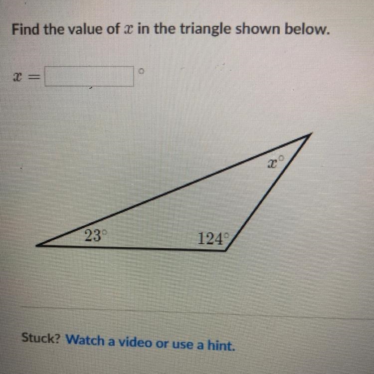 Find the value of x in the triangle shown below x = ?-example-1