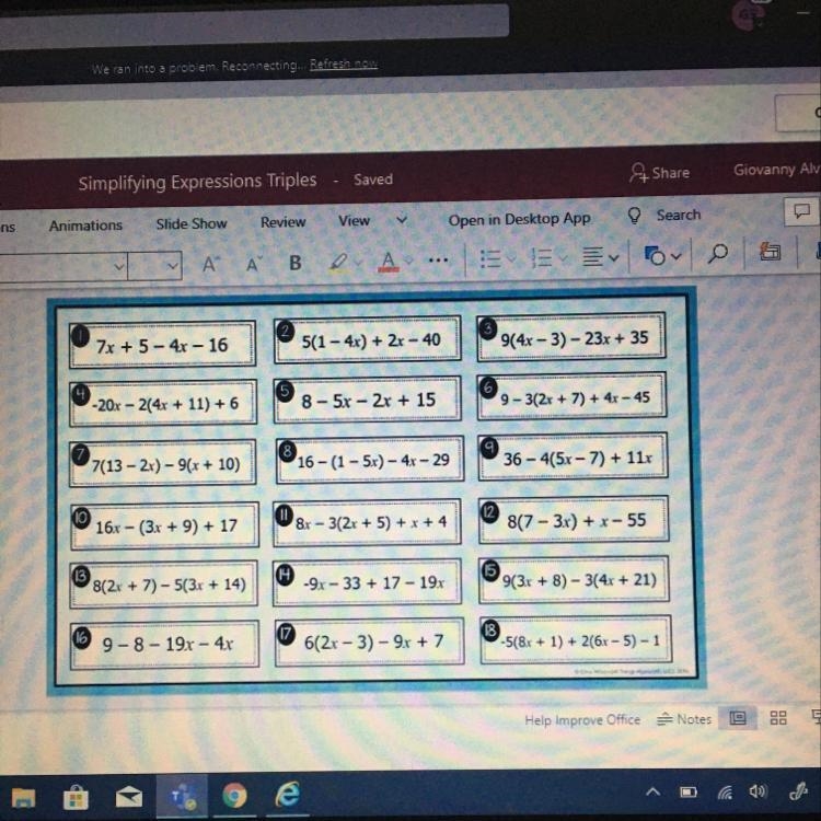 Simplifying expressions, I just need questions 8-18... help me please-example-1