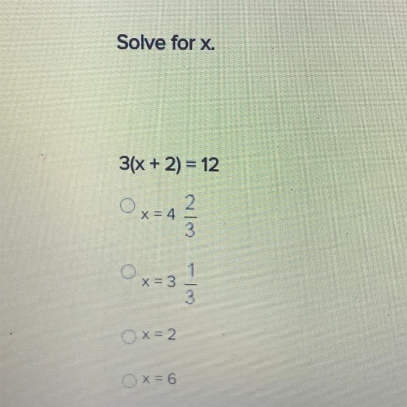 Solve for x 3(x + 2) =12-example-1