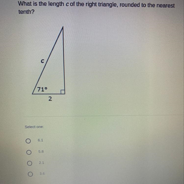 What is the length c of the right triangle, rounded to the nearest tenth?-example-1