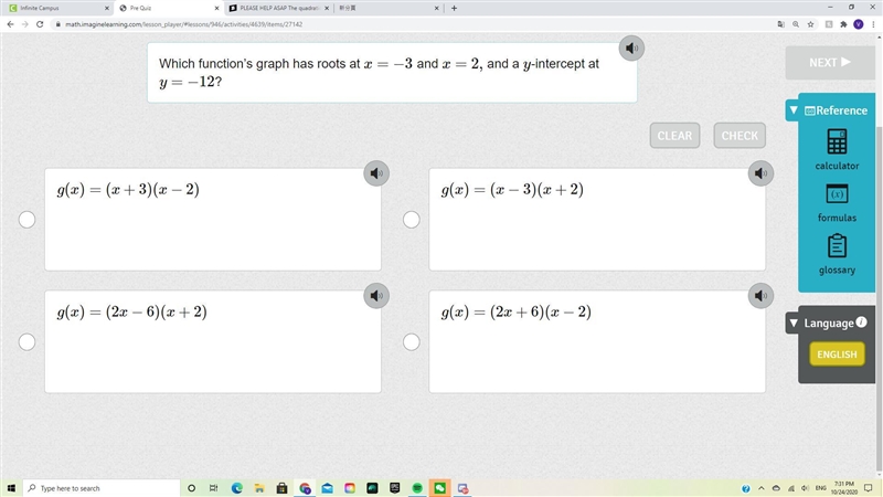 Which function’s graph has roots at x=−3 and x=2, and a y-intercept at y=−12?-example-1