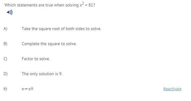 Which statements are true when solving x^2=81-example-1