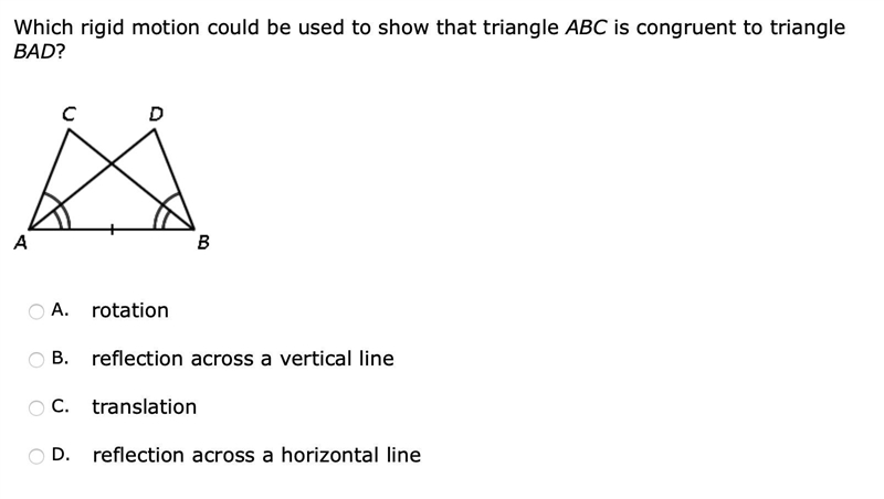 Question 27: Please help, which rigid motion could be used to show that triangle ABC-example-1