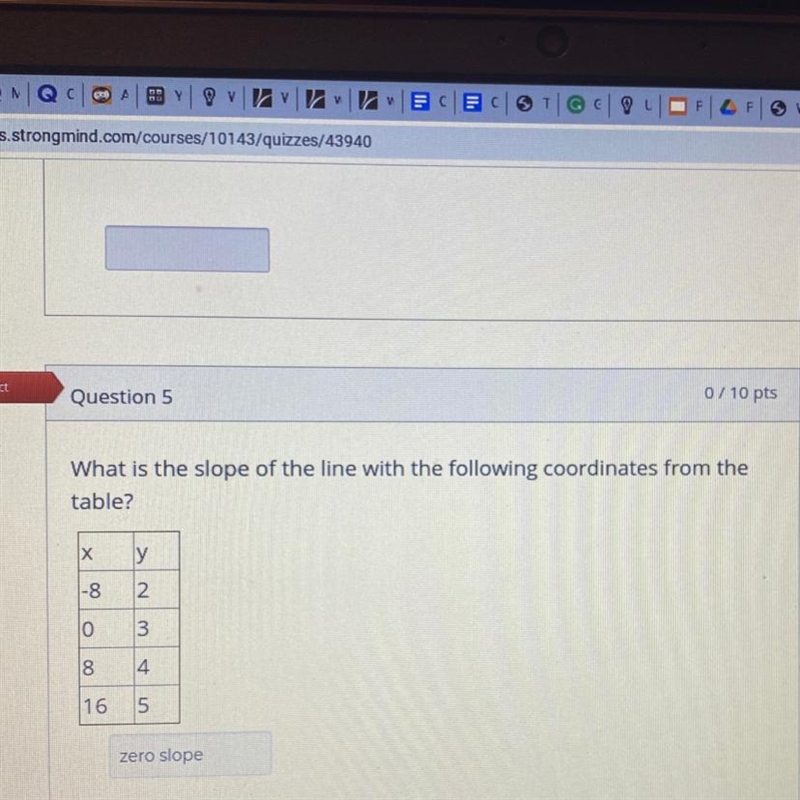 What is the slope of the line with the following coordinates from the table?-example-1