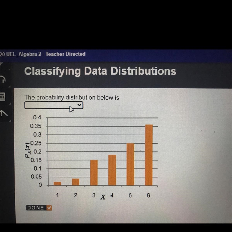 The probability distribution below is: a. negatively skewed b. symmetric c. positively-example-1