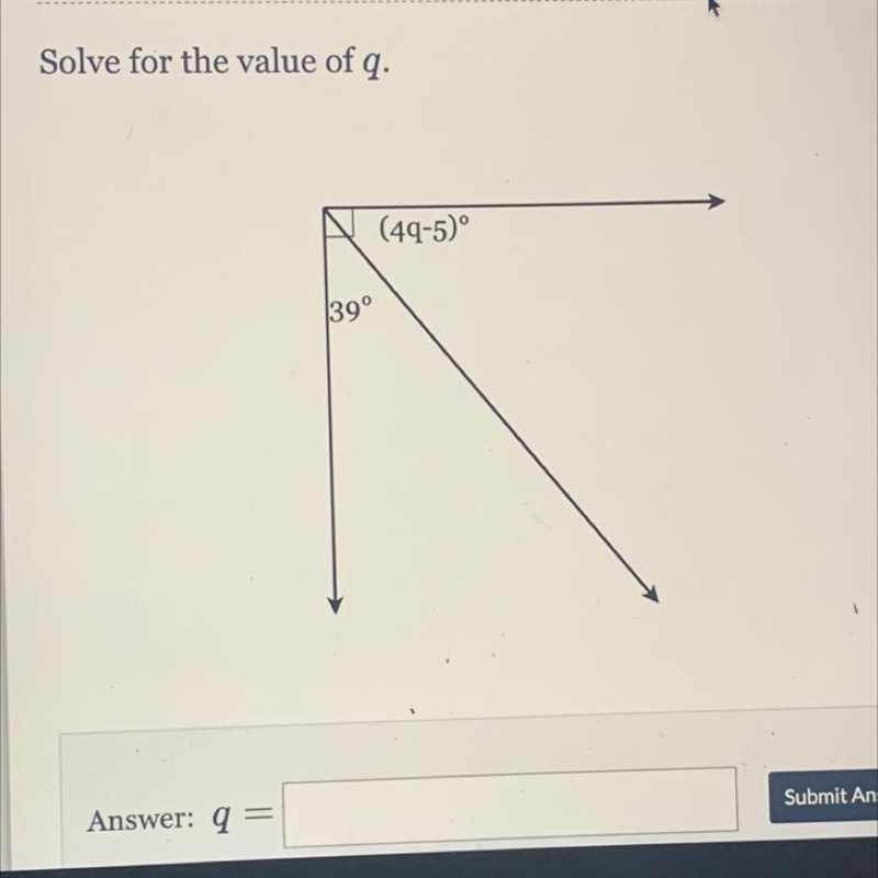 Solve for the value of q. (49-5)° 39°-example-1