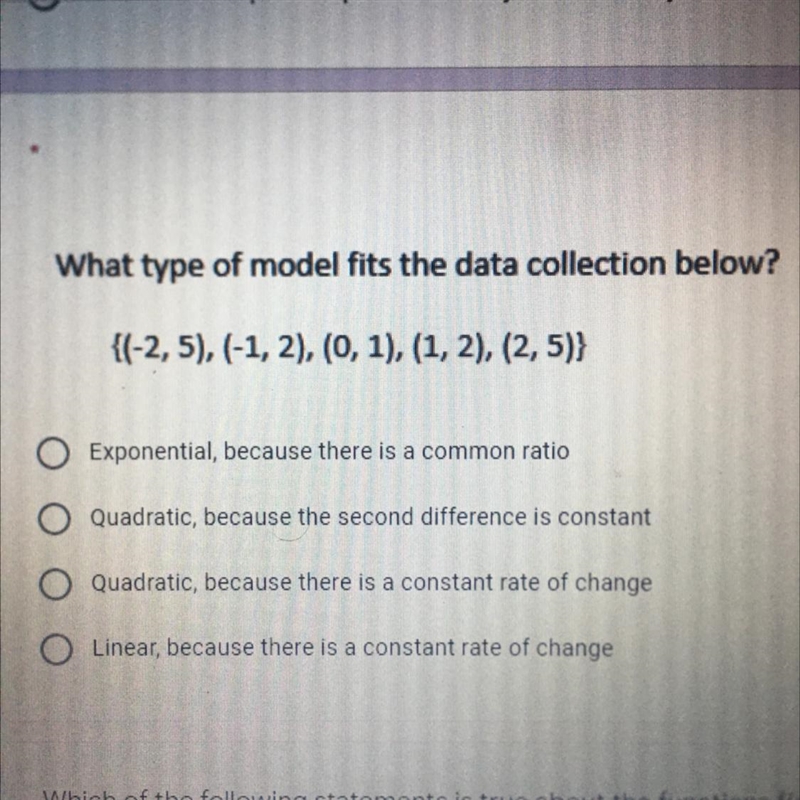 100 POINTS!!!!!!!!!!! ( I NEED FAST ANSWERS ) What type of model fits the data collection-example-1