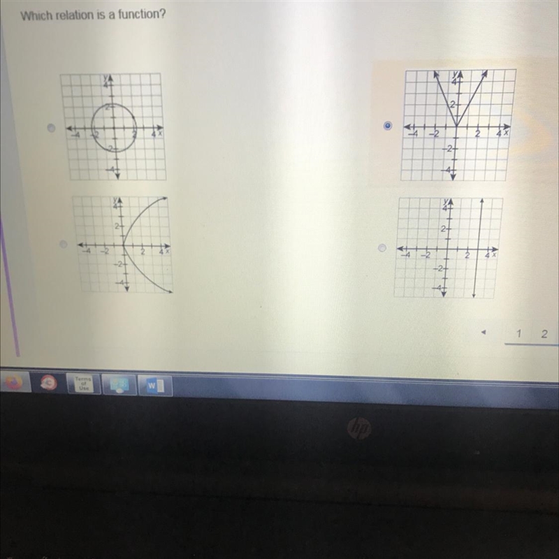 Which relation is a function? A: a circle B: a Y C: a C D: a line-example-1