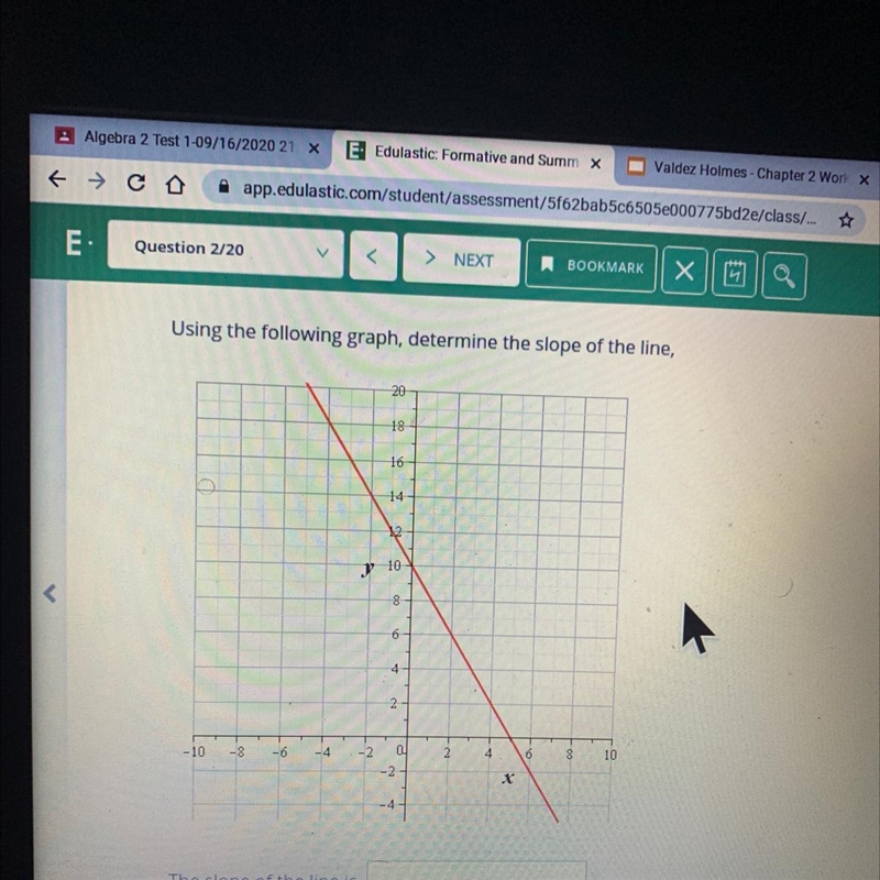 Using the following graph, determine the slope of the line, The slope of the line-example-1