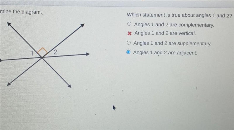 Which statement is true about angles 1 and 2? ​-example-1