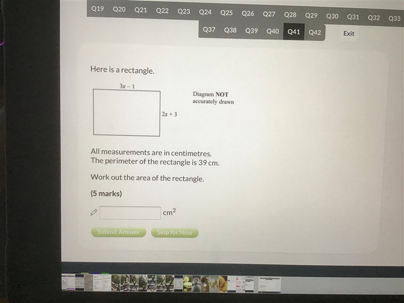 PLEASE HELP IM STRUGGLING here is a rectangle all the measurements are in centimeters-example-1