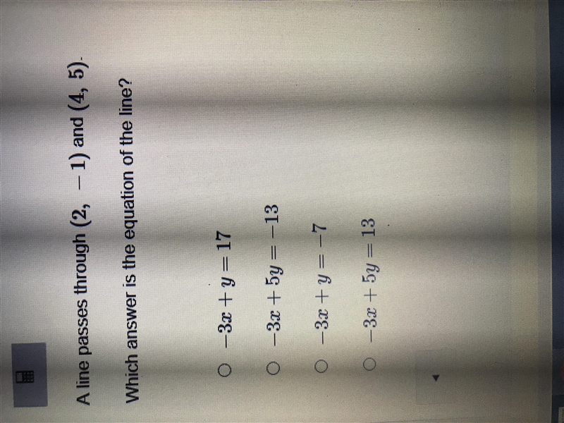 A line passes through (2,-1) and (4,5). Which answer is the equation of the line?-example-1