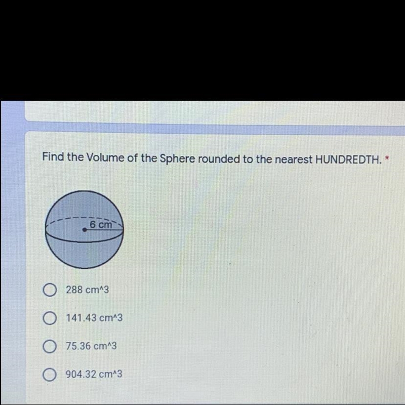 HELP please!! “Find the volume of the sphere rounded to the nearest hundredth-example-1