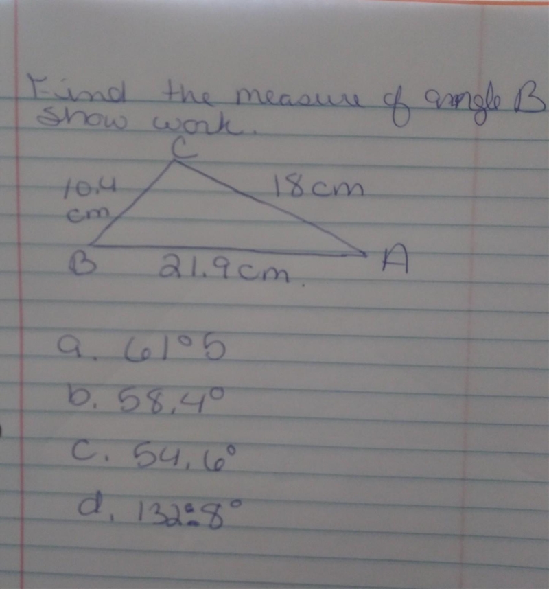 Find the measure of angle B. Show work please​-example-1