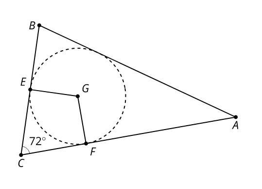 Triangle ABC is shown with its inscribed circle drawn. The measure of angle ECF is-example-1