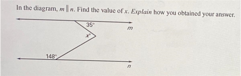 In the diagram, m || n. Find the value of x. Explain how you obtained your answer-example-1