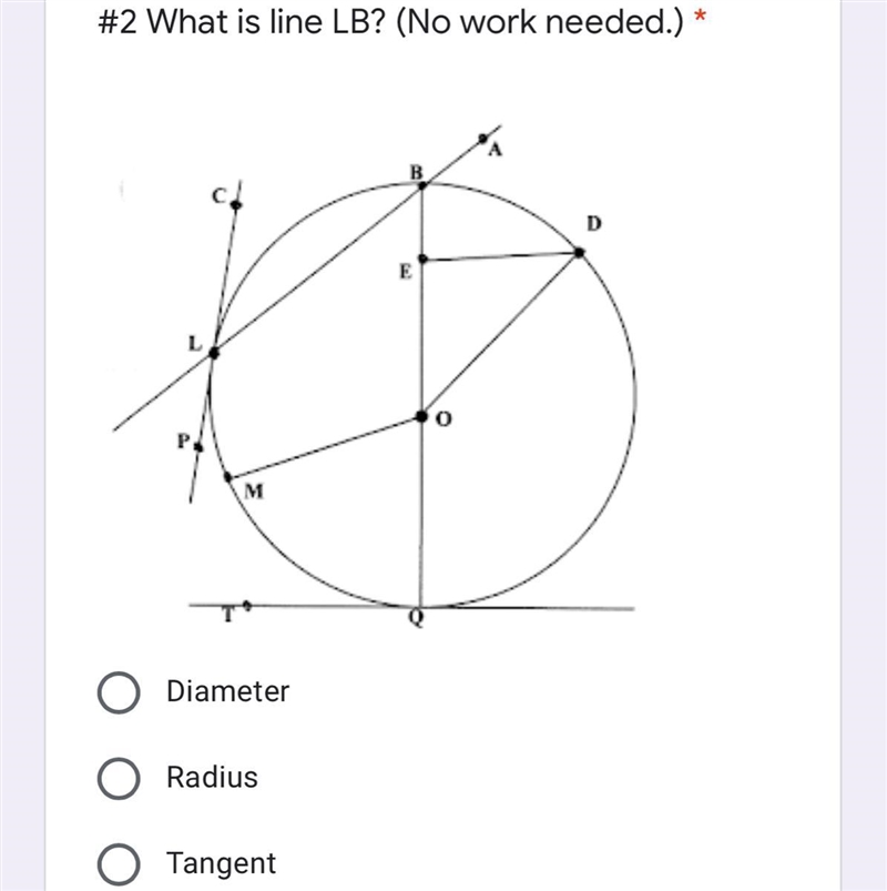 What is line LB? Diameter Radius Tangent Chord-example-1