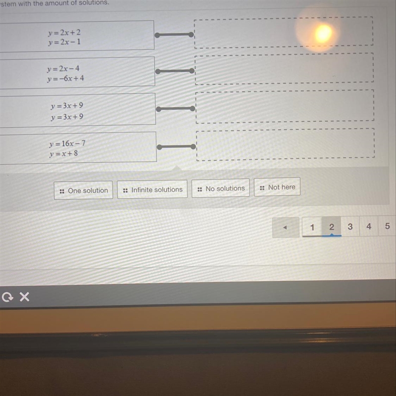 Match the system with the amounts of solutions. pls-example-1