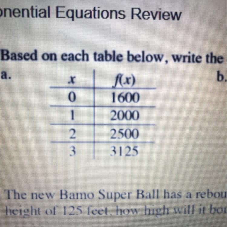 HELP ASAP write the equation of the exponential function y=ab^2-example-1