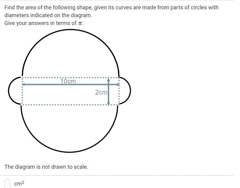 Find the area of the following shape, given its curves are made from parts of circles-example-1