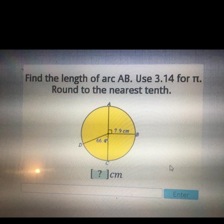 Find the length of arc AB. Use 3.14 for T, Round to the nearest tenth. 20 1 ? ]cm-example-1