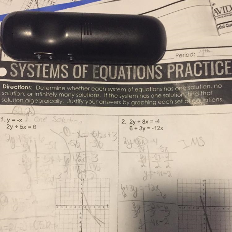 5y + 10x = 0 y = - 3x Plz help me the photo is the directions for the problem-example-1