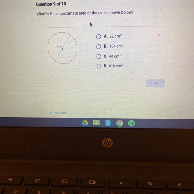 What is the approximate area of the circle shown below-example-1