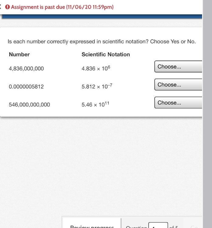 Is each number correctly expressed in scientific notation? Choose Yes or No.-example-1