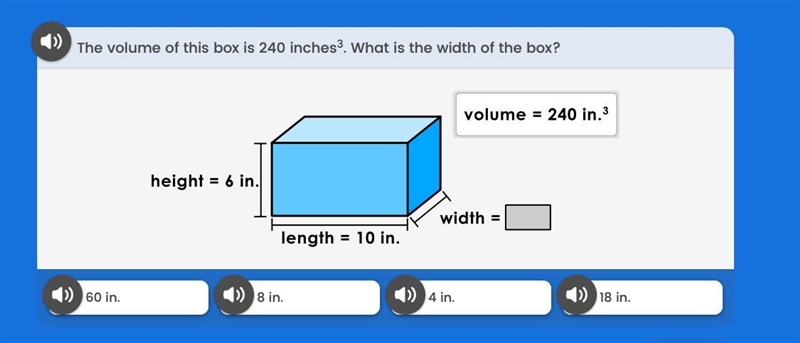 The volume of this box is 24 inches^3.what is the width of the box-example-1