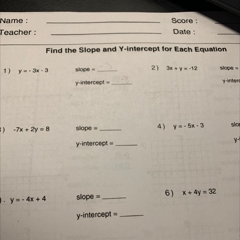 ) y=-3x - 3 How do you solve this ?-example-1