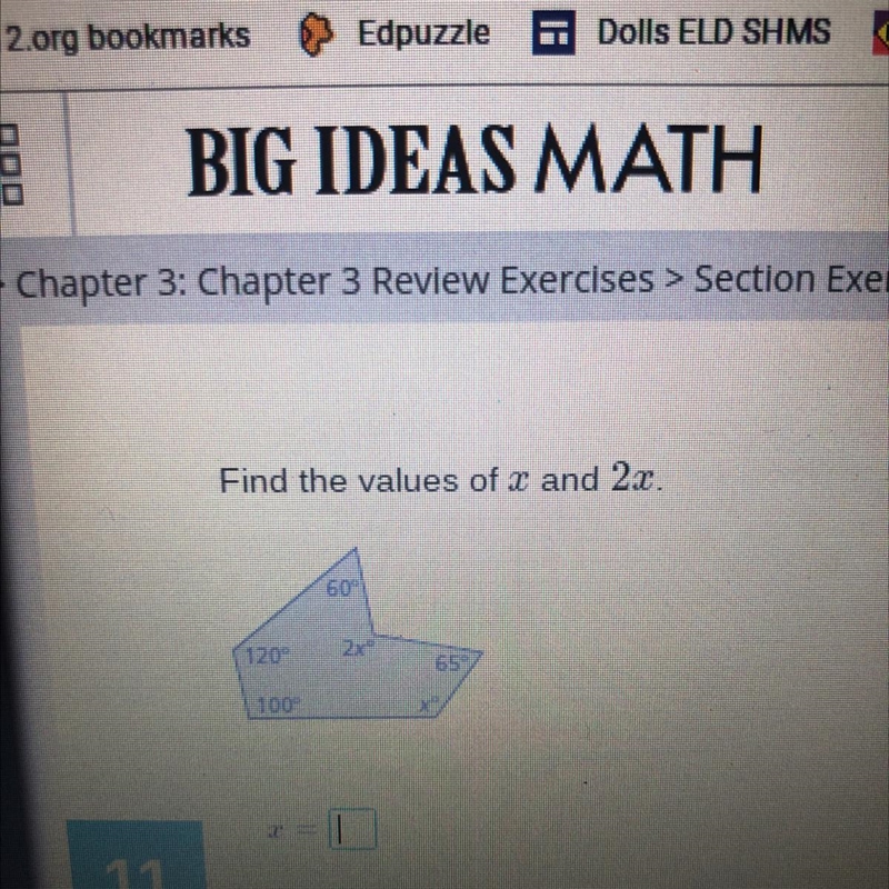 Find the values of x and 2x-example-1