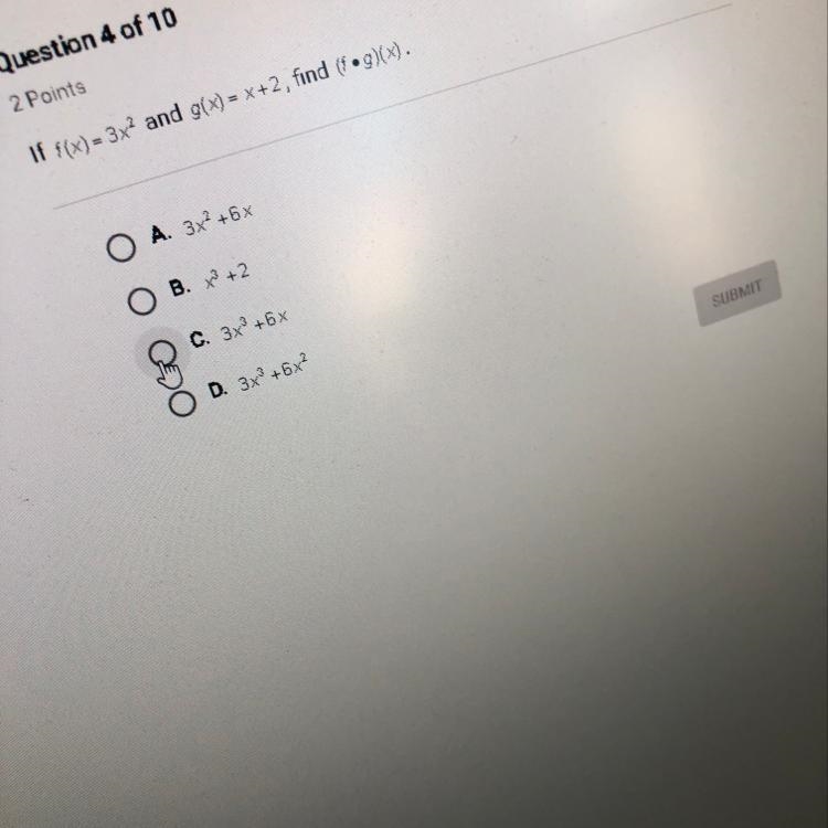 If f(x)=3x^2and g(x) =x+2 find (f •g)(x)-example-1