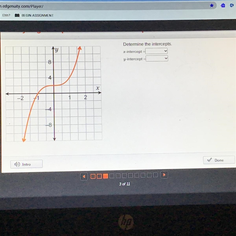 Determine the intercepts, you’ll be given an options for your answer please explain-example-1