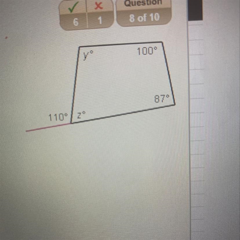 Fine the measure of z. A.70 B.80 C.83 D.87-example-1