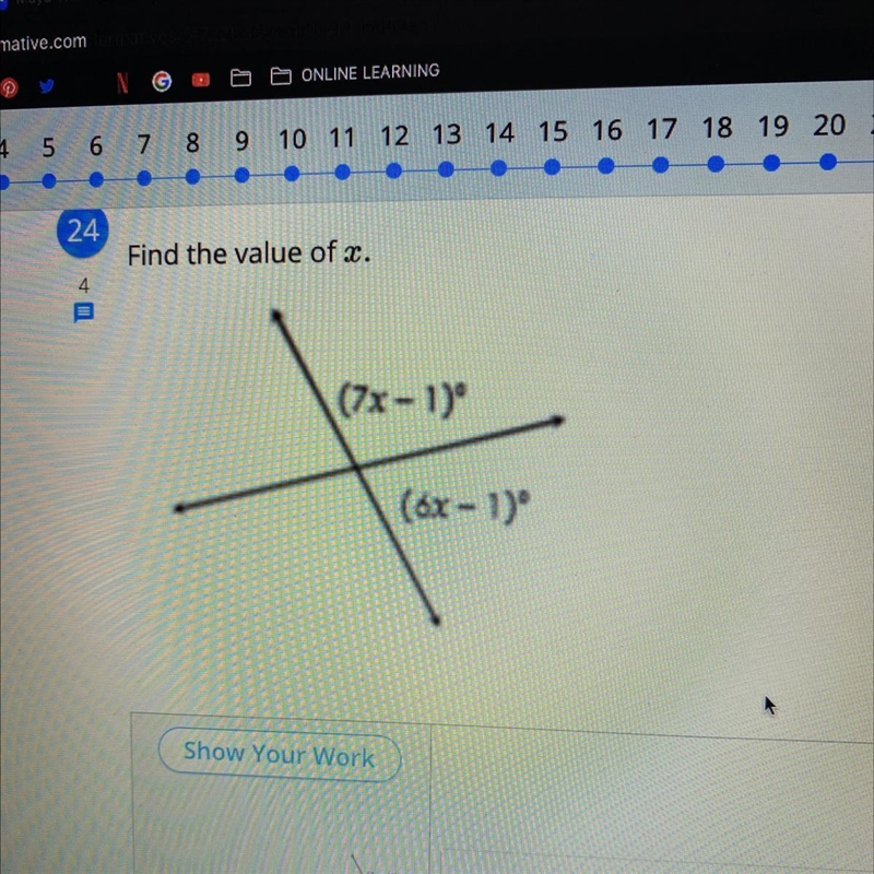 24 Find the value of x. 4 (7x-1) (6x - 1)-example-1