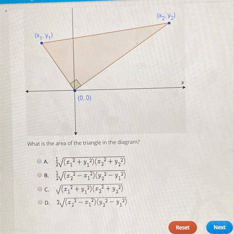 What is the area of the triangle in the diagram? OA / (+? + , ?) (= ² + 4₂²) B. IV-example-1