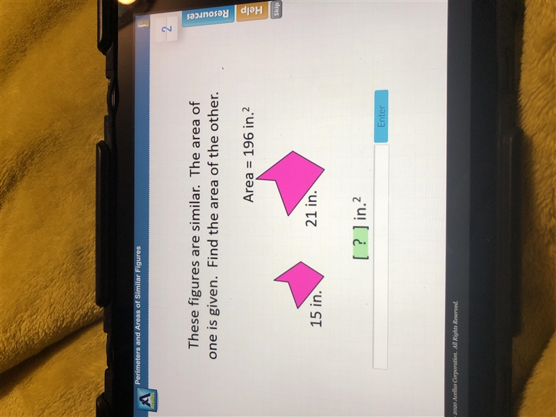 These figures are similar. The area of one is given. Find the area of the other.-example-1