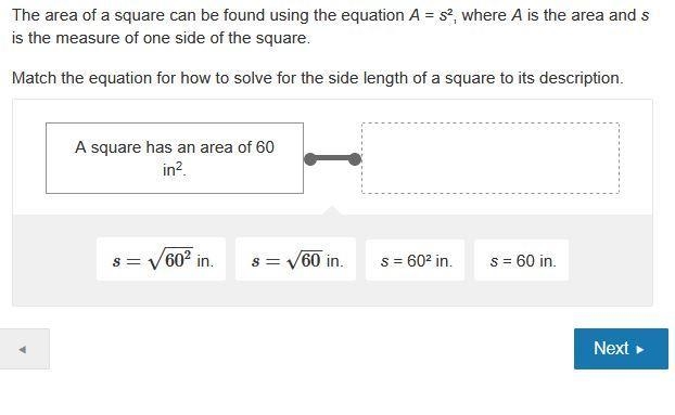 PLEASE HELP QUICK ASAP The area of a square can be found using the equation A = s-example-1