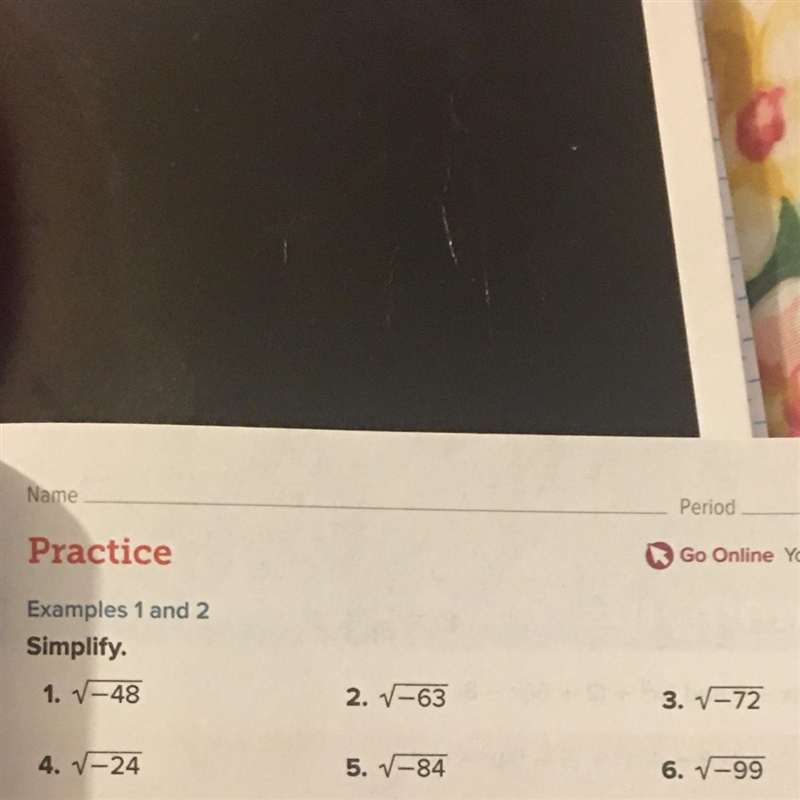 Worth 25 points! Simplify these equations with steps please. √-48 √-63 √-72 √-24 √-84 √-99-example-1