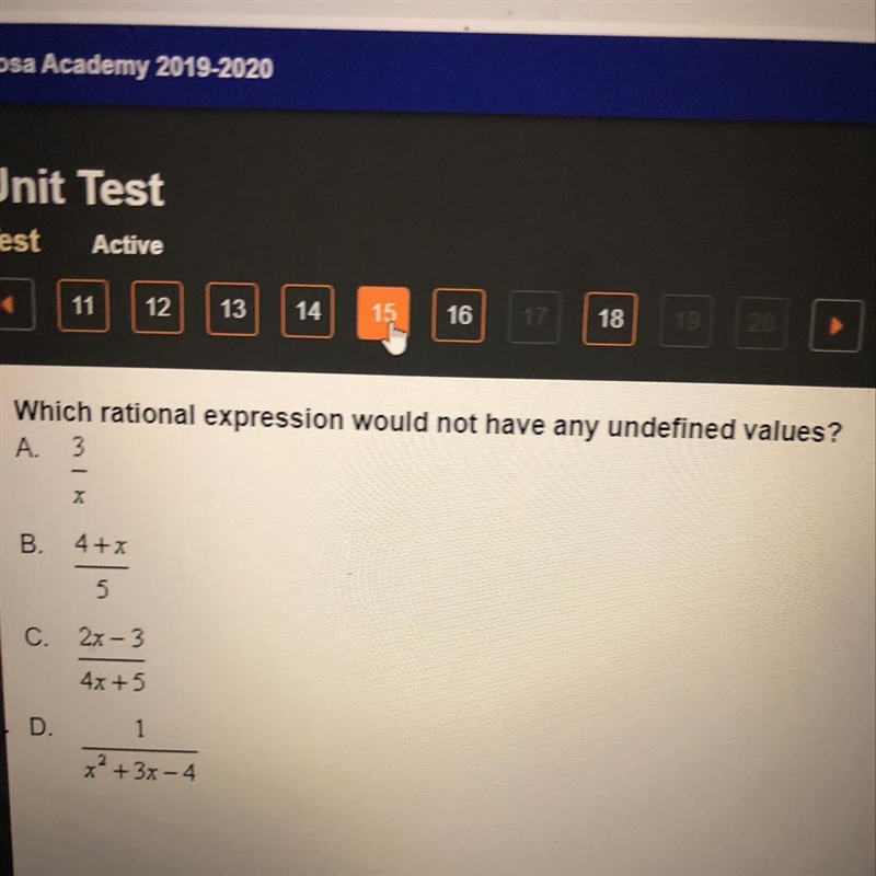 Which rational expression would not have any undefined values-example-1