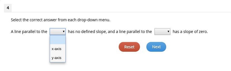 Select the correct answer from each drop-down menu. A line parallel to the (x-axis-example-1