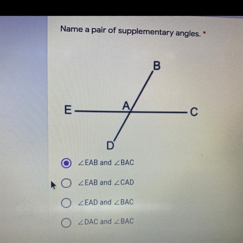 Name a pair of supplementary angles-example-1