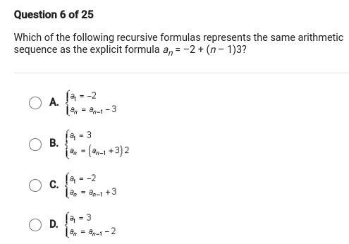 which of the following recursive formulas represents the same arithmetic sequence-example-1