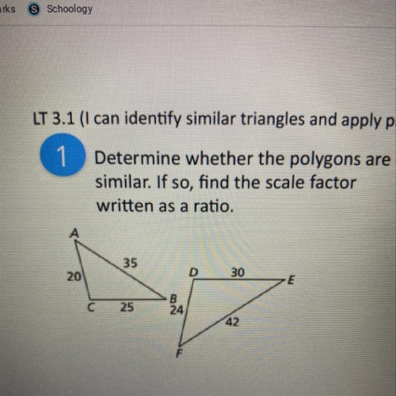 Determine whether the polygons are similar. If so find the scale factor written as-example-1