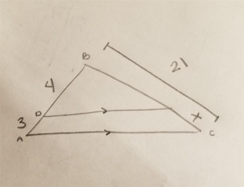 Real quick, how would I find x for the triangle using the triangle proportionality-example-1