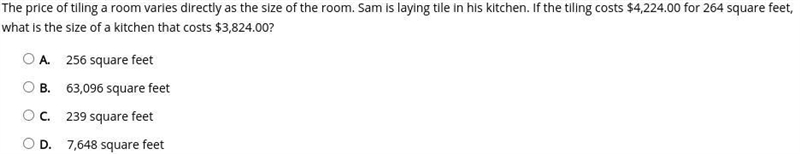 The price of tiling a room varies directly as the size of the room. Sam is laying-example-1