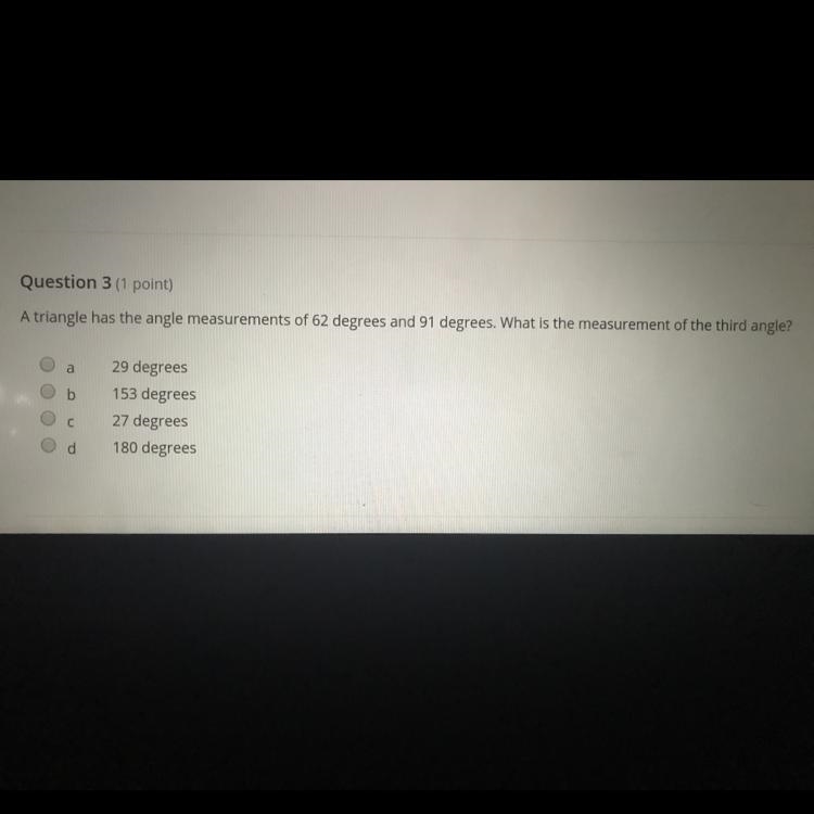 A triangle has the angle measurements of 62 degrees and 91 degrees. What is the measurement-example-1