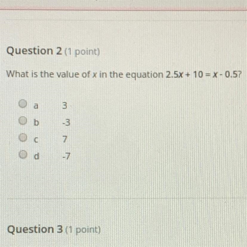 What is the Value of x in the equation 2.5x + 10 = x-0.5 ?-example-1