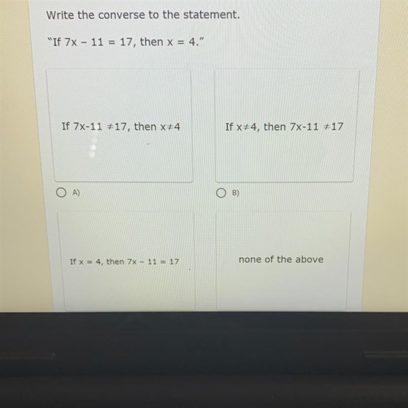 If 7x - 11 = 17, then x = 4 I really need help I don’t understand anything and my-example-1