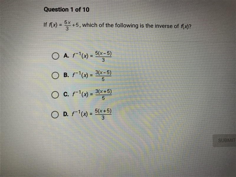 If f(x)=5x/3+5, which of the following is the inverse of f(x)-example-1